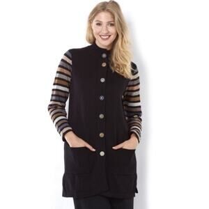 Bob Mackie Sweater Women's Size M Stripe Sleeve Multi Color Button Pocket Tunic